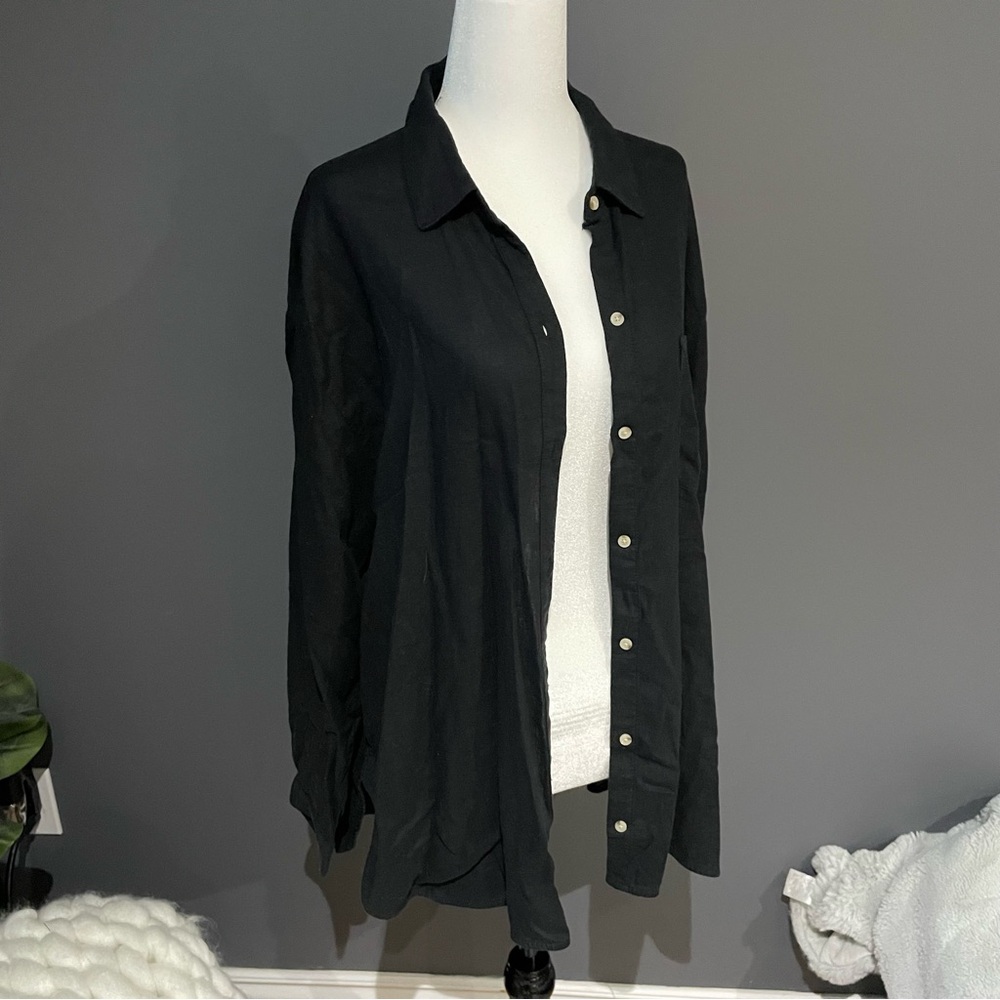 Classic Black Button-Down Boyfriend Shirt